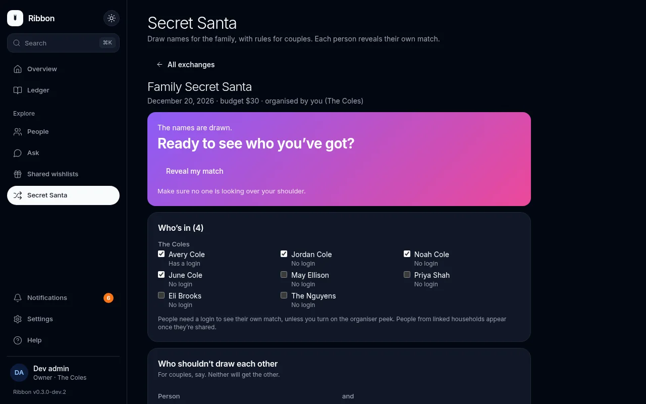 Secret Santa: the names are drawn (dark)