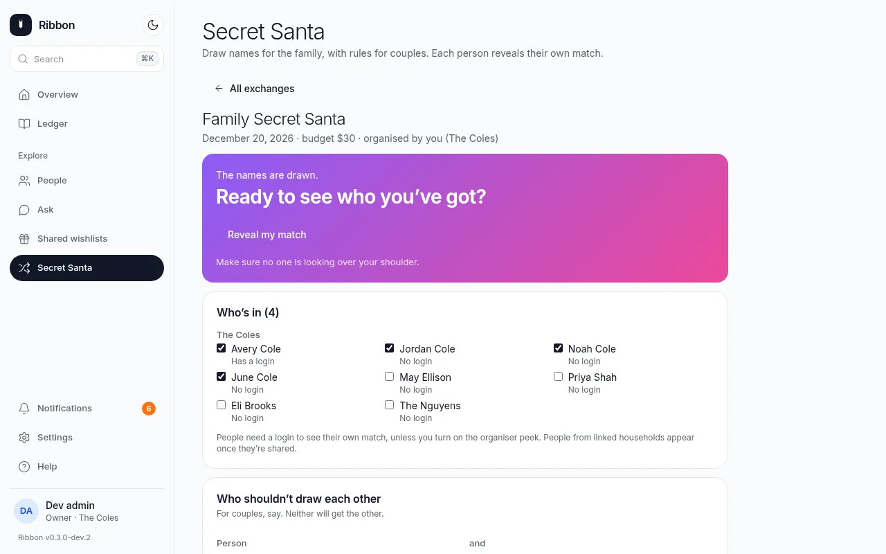 Secret Santa: the names are drawn (light)